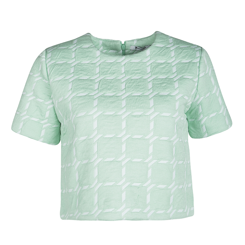 T by Alexander Wang Peppermint Green Jumbo Houndstooth Pattern Crop Top S 