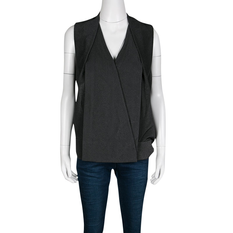 

Alexander Wang Grey Stingray Pattern Draped Detail Top