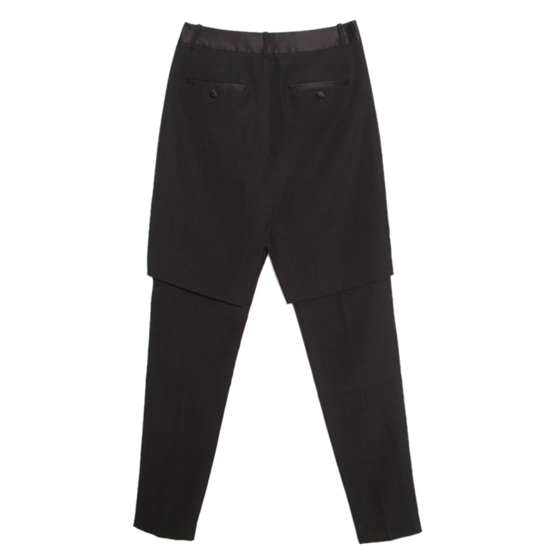 

Alexander Wang Black Wool Trompe L'oeil Layered Slim Fit Pants