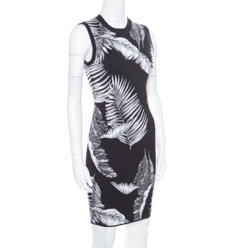 

T By Alexander Wang Black Hawaiian Jacquard Sleeveless Bodycon Dress