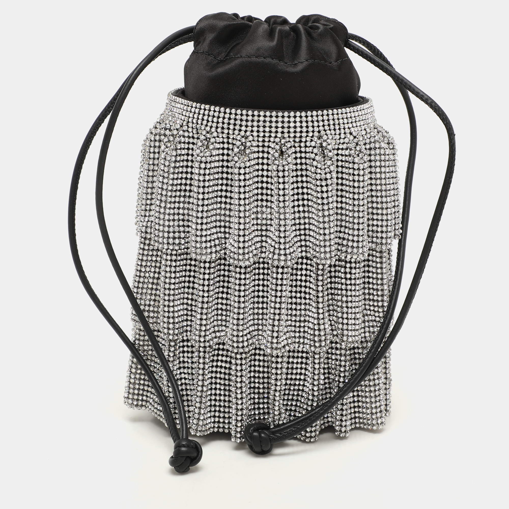 

Alexander Wang Black Satin Crystal Embellished Bucket Bag