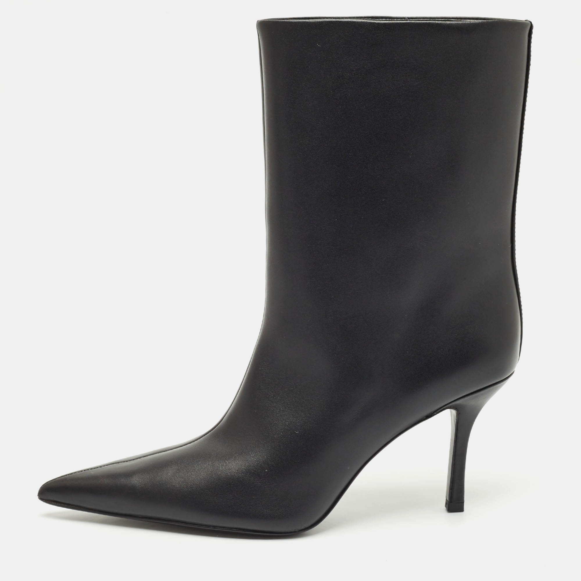 Pre-owned Alexander Wang Black Leather Delphine Pointed Toe Mid Calf Boots Size 39