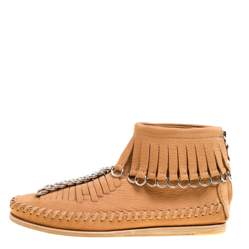 

Alexander Wang Light Brown Leather Montana Moccasin Fringe Boots Size