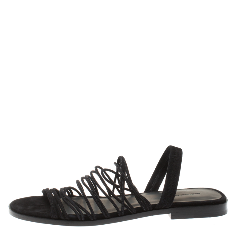 

Alexander Wang Black Strappy Suede Tessa Flat Sandals Size