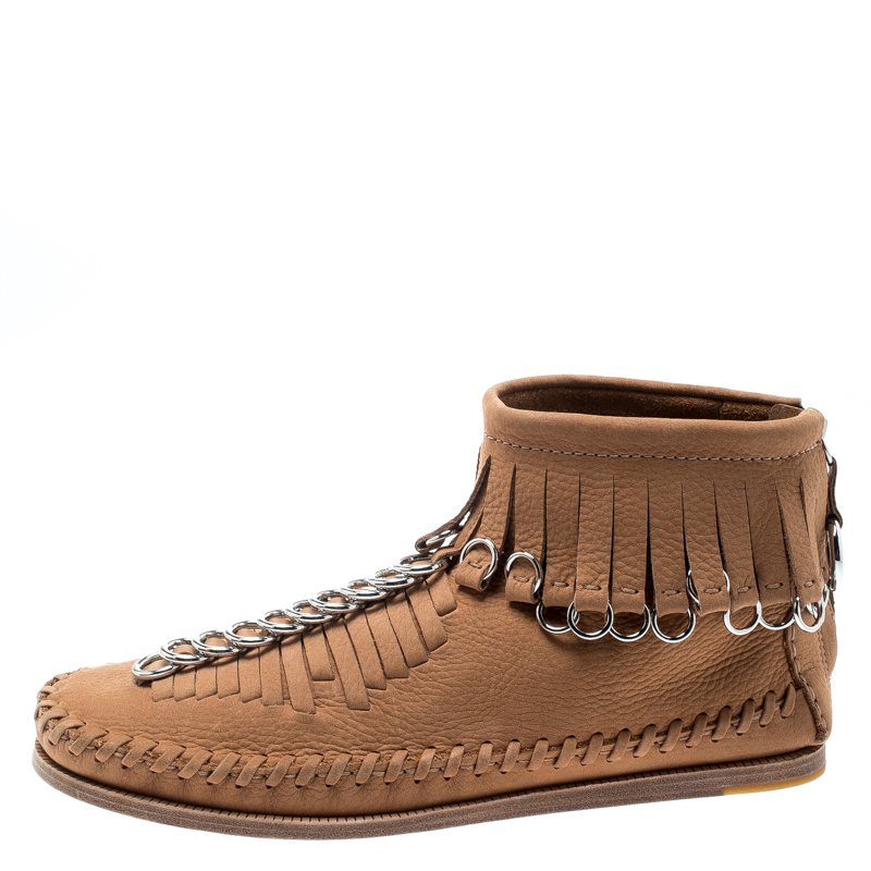 

Alexander Wang Light Brown Leather Montana Moccasin Fringe Boots Size