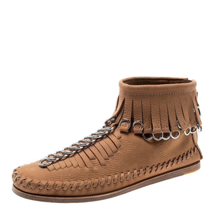 Alexander Wang Light Brown Leather Montana Moccasin Fringe Boots Size 37