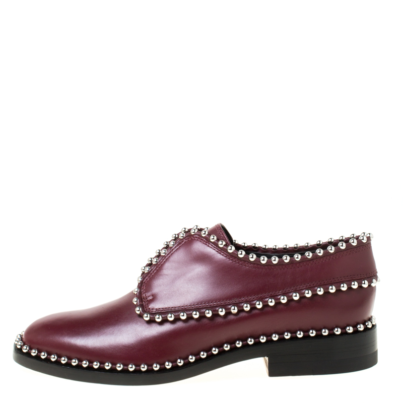 

Alexander Wang Burgundy Leather Stud Trim Brogues Loafers Size