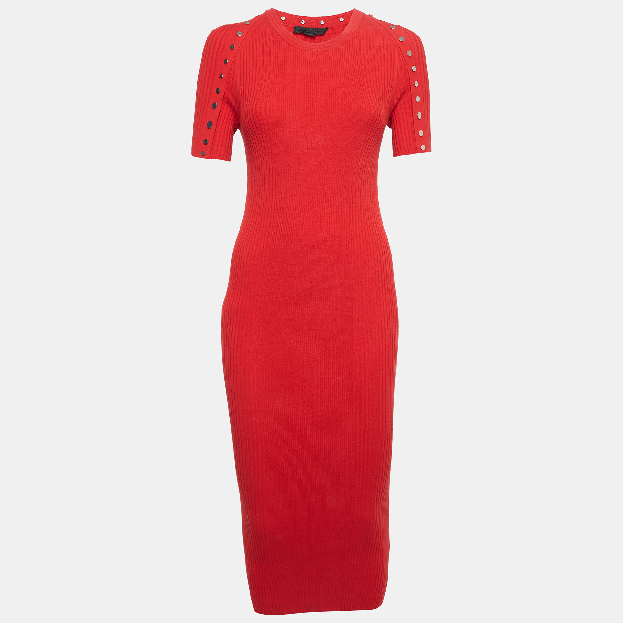 

Alexander Wang Red Rib Knit Studded Bodycon Dress M