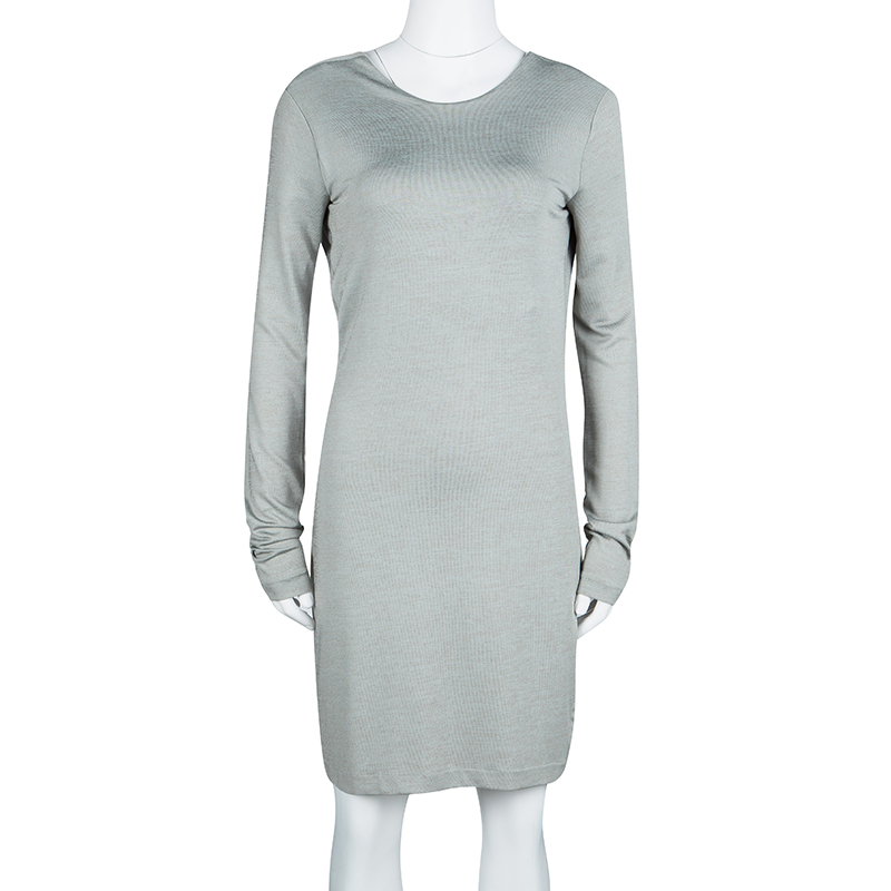 

T By Alexander Wang Grey Knit Scoop Back Detail Long Sleeve Dress