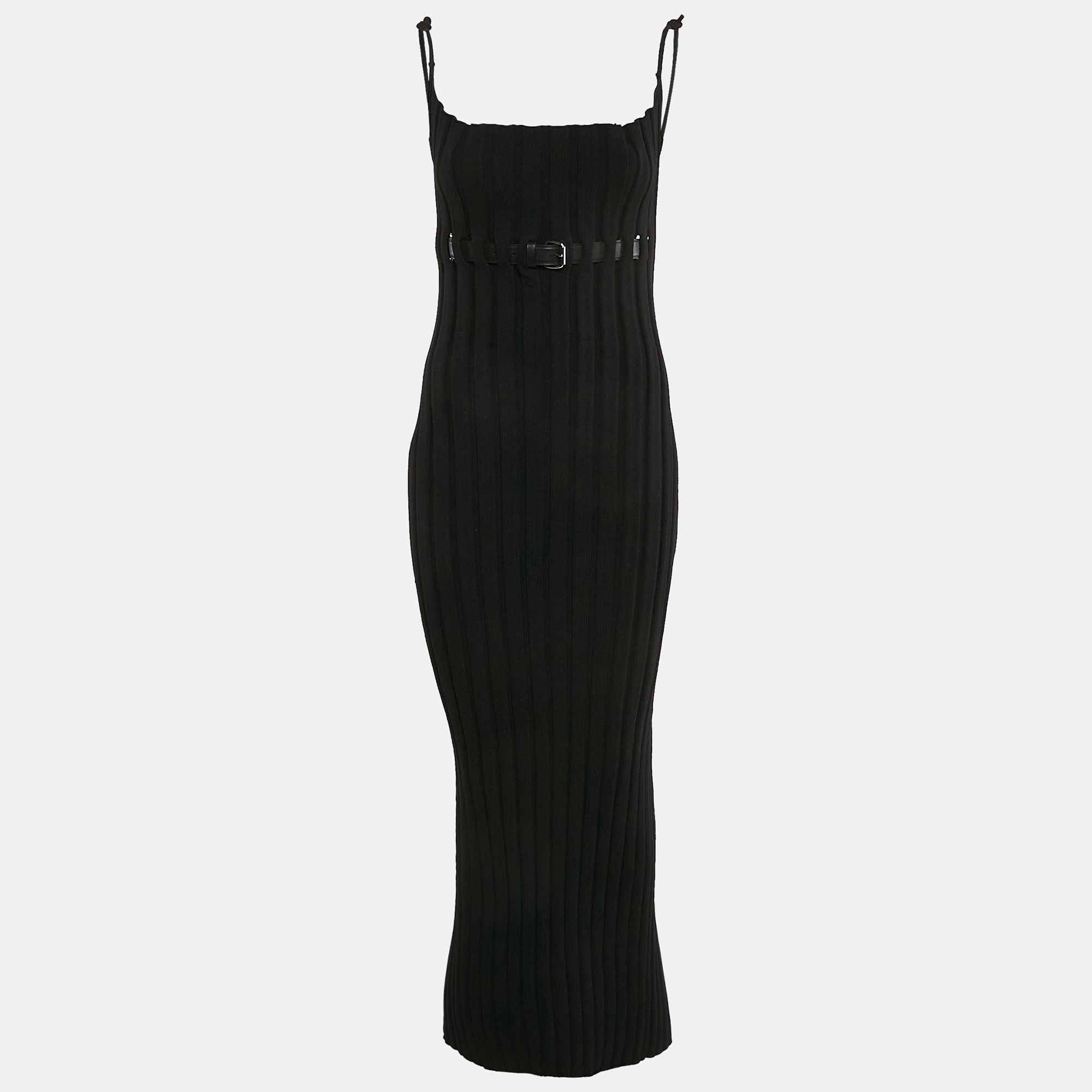 

Alexander Wang Black Pleated Knit Belted Midi Dress M