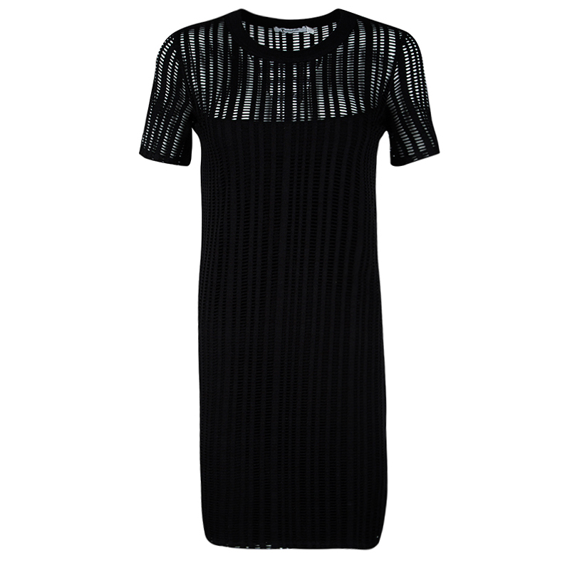 T by Alexander Wang Black Perforated Knit Short Sleeve Dress L