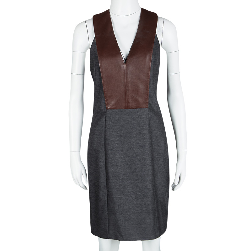 

Alexander Wang Grey Wool Lamb Leather Panel Detail Sleeveless Dress