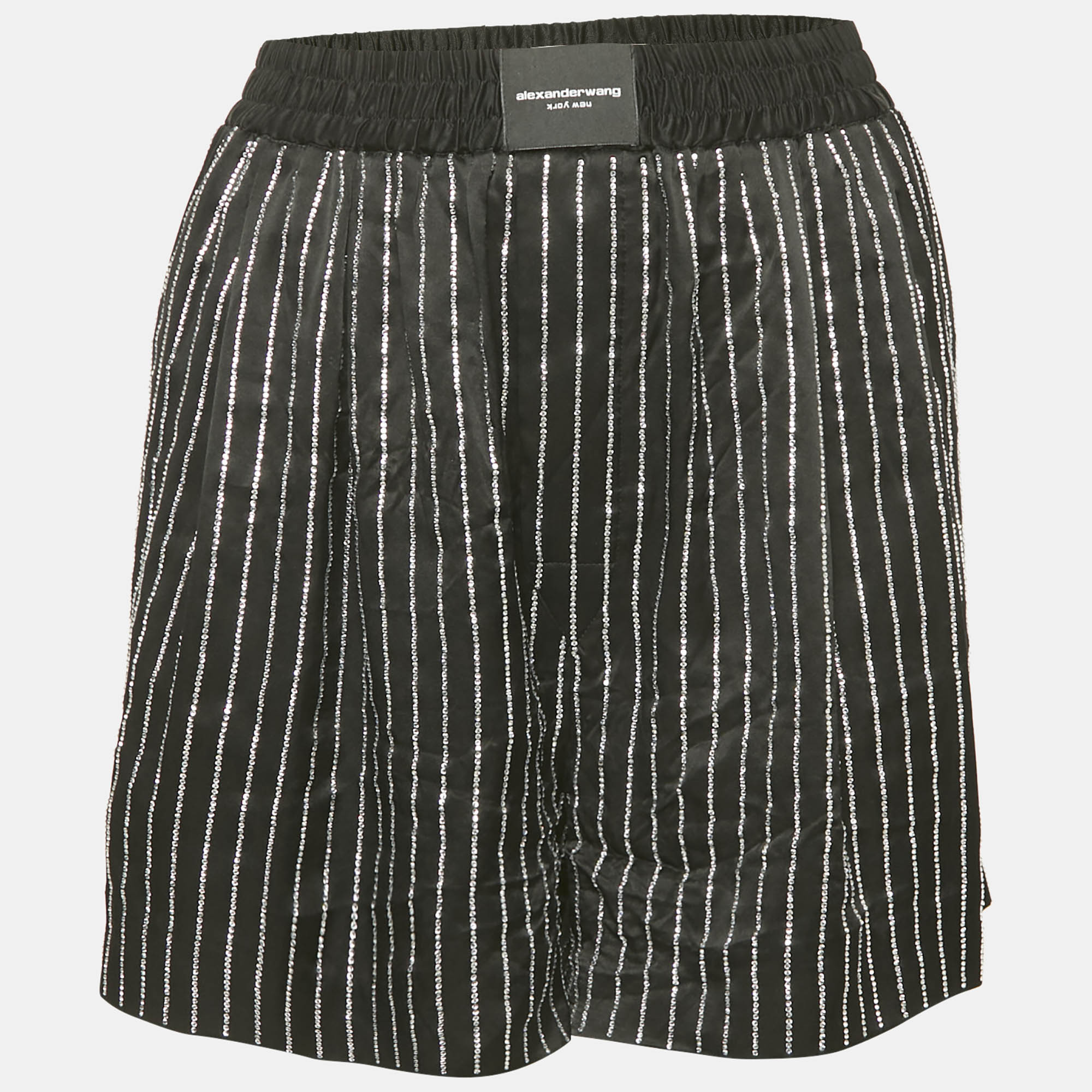 

Alexander Wang Black Embellished Striped Satin Shorts L