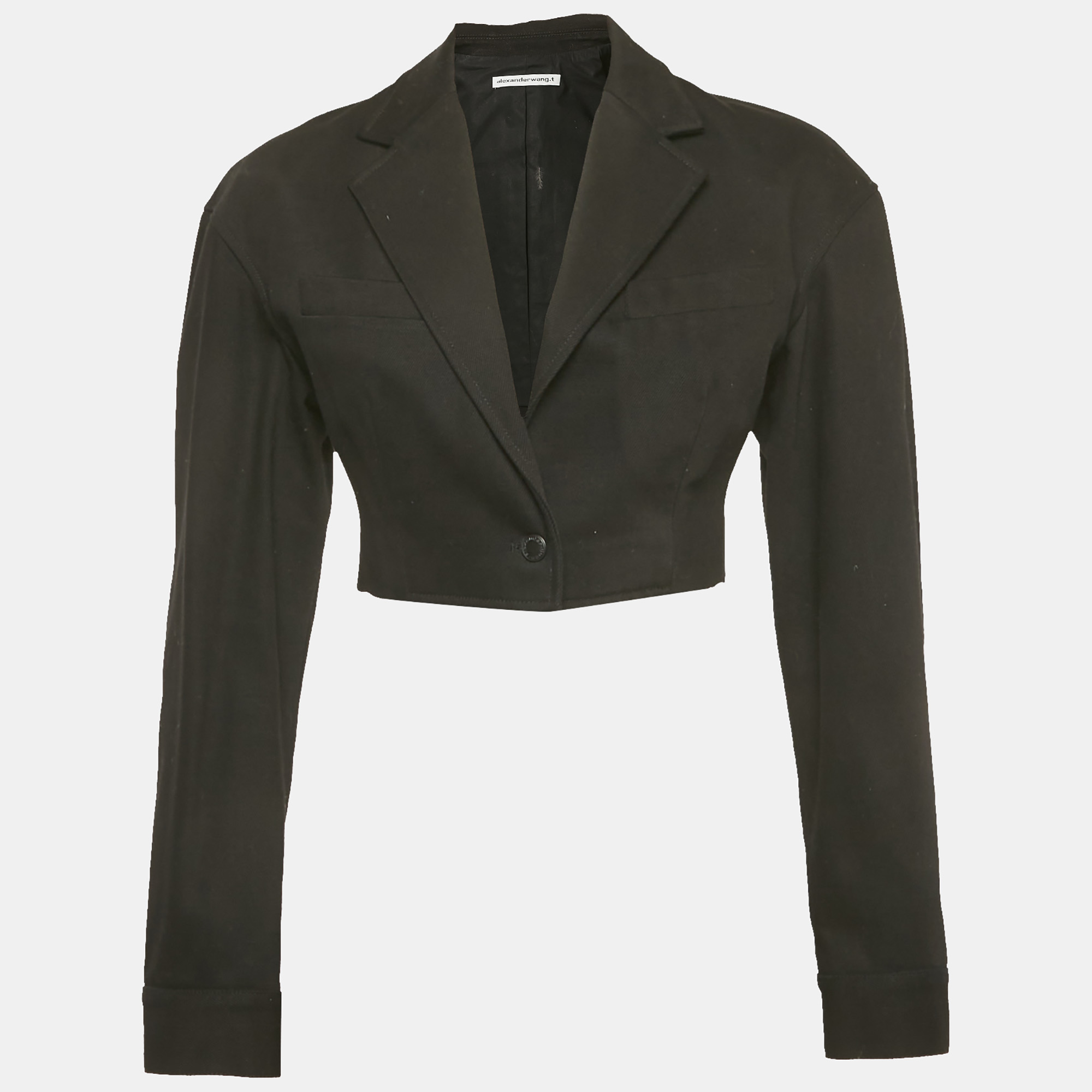Pre-owned Alexander Wang Black Cotton Lapel Collar Cropped Jacket S
