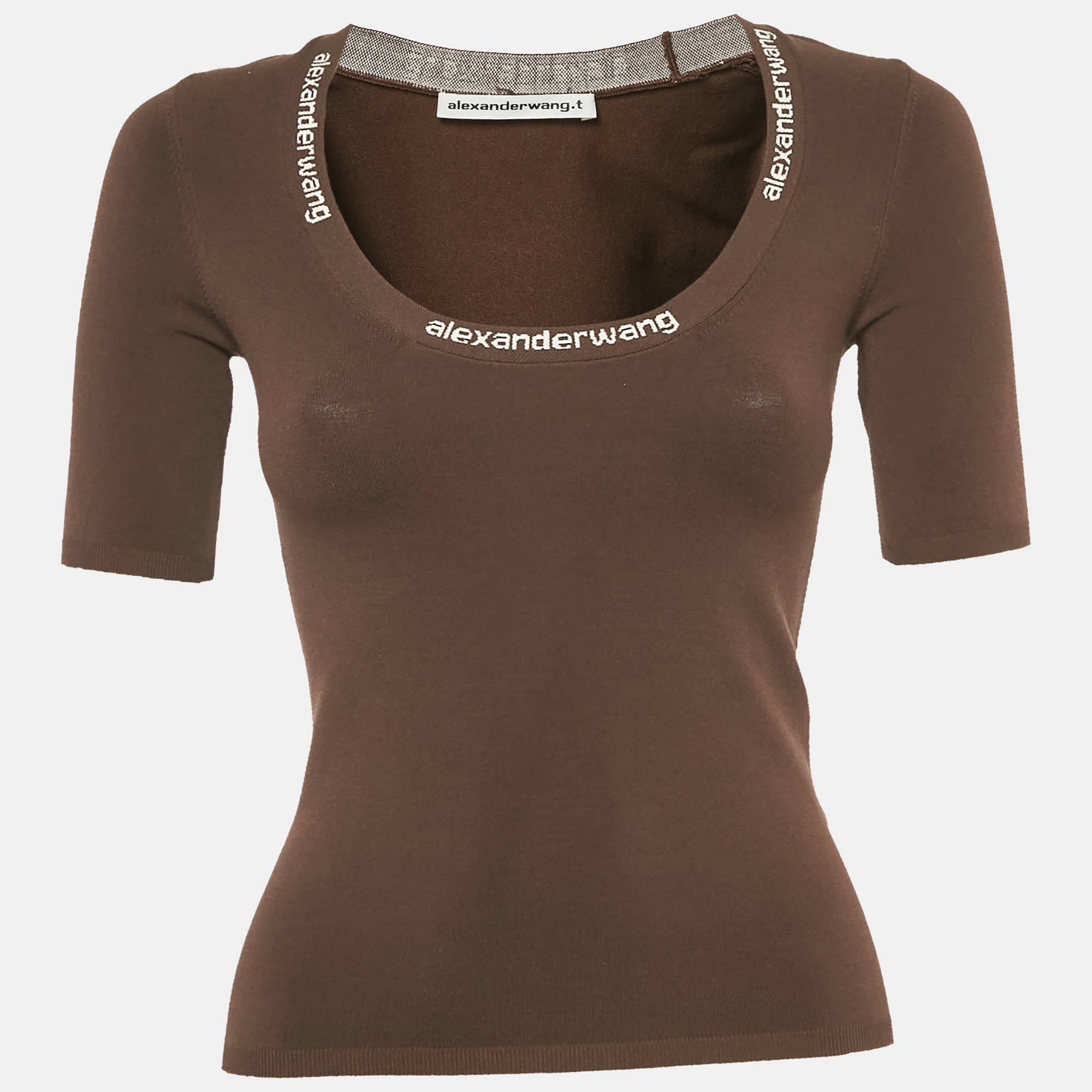 

Alexander Wang.T Brown Logo Jacquard Neck Stretch Knit Top S