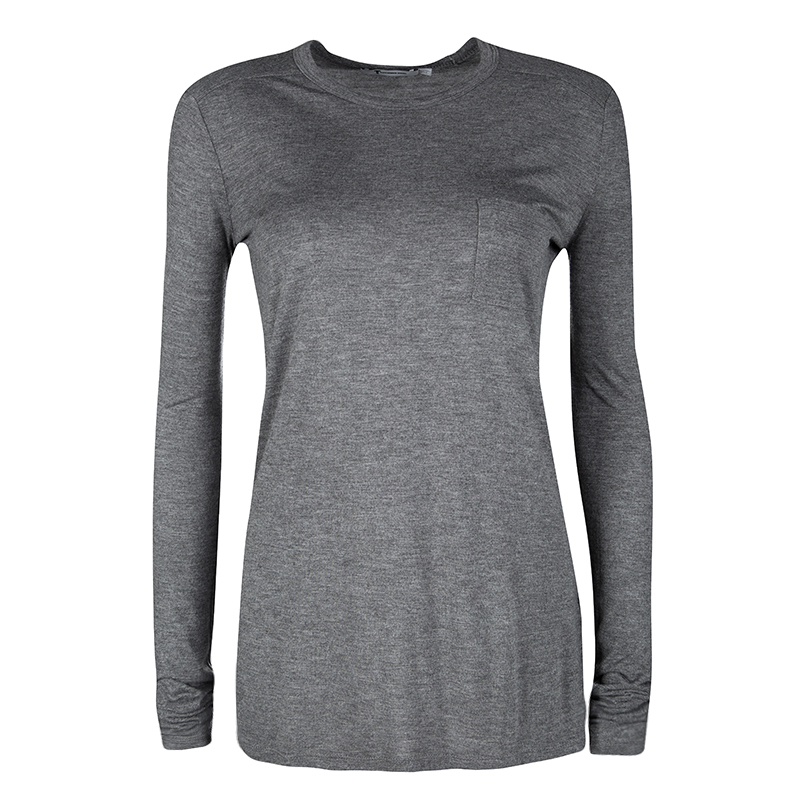T by Alexander Wang Grey Melange Jersey Long Sleeve T-Shirt XS