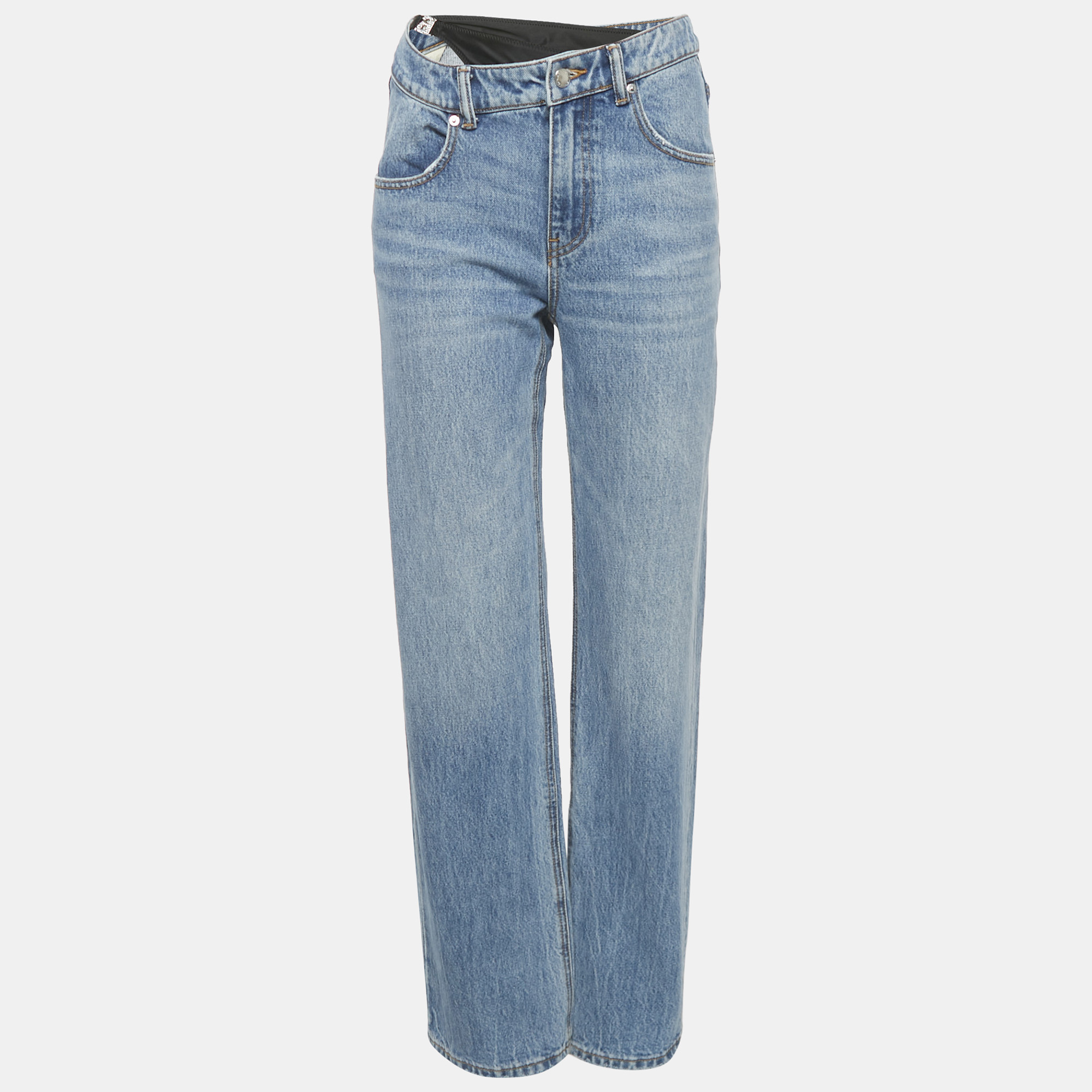Pre-owned Alexander Wang Blue Denim Bikini Detail Straight Leg Jeans S Waist 25"