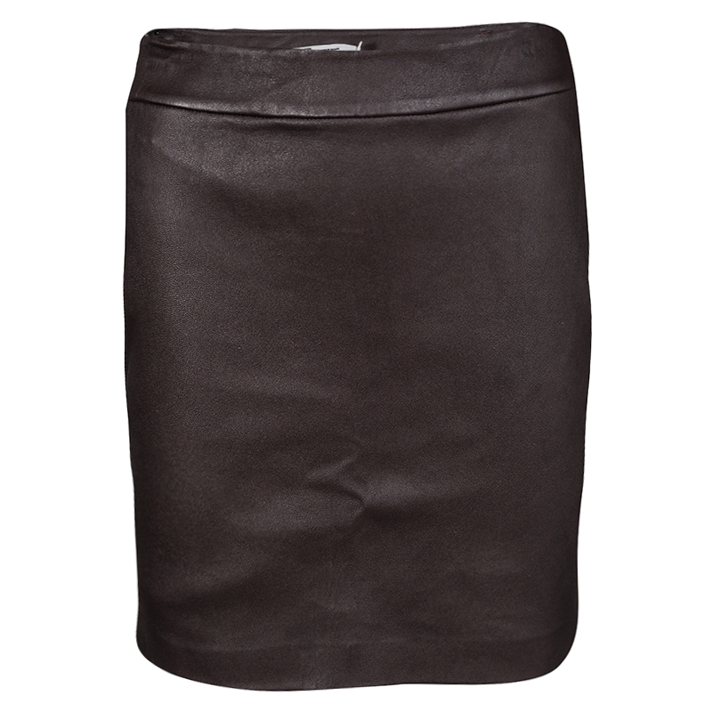 Pre Owned T by Alexander Wang Dark Brown Lambskin Leather Mini Skirt S