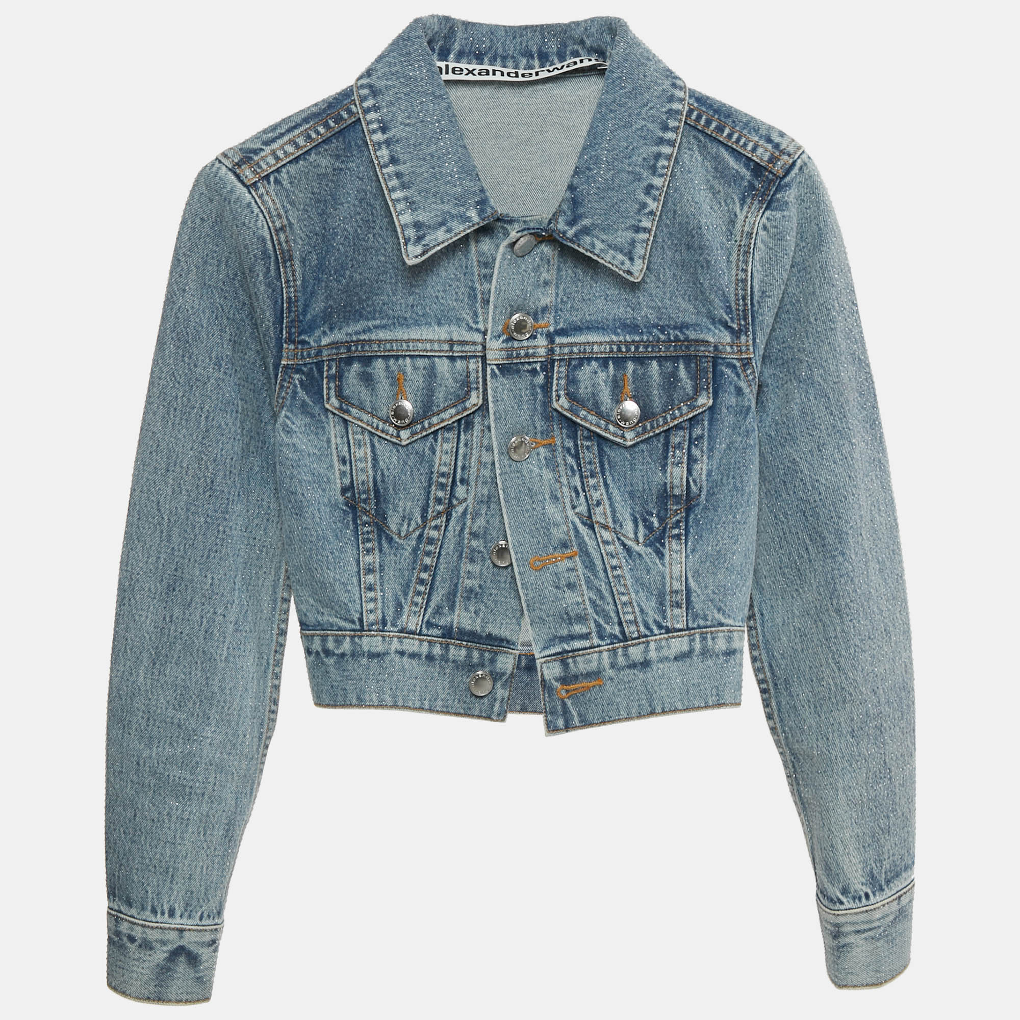 

Alexander Wang Blue Rhinestone Denim Crop Jacket XS