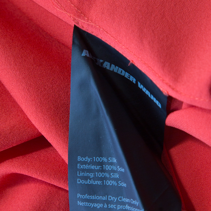 Pre-owned Alexander Wang Orange Silk Asymmetric Sleeve Sheath Dress S