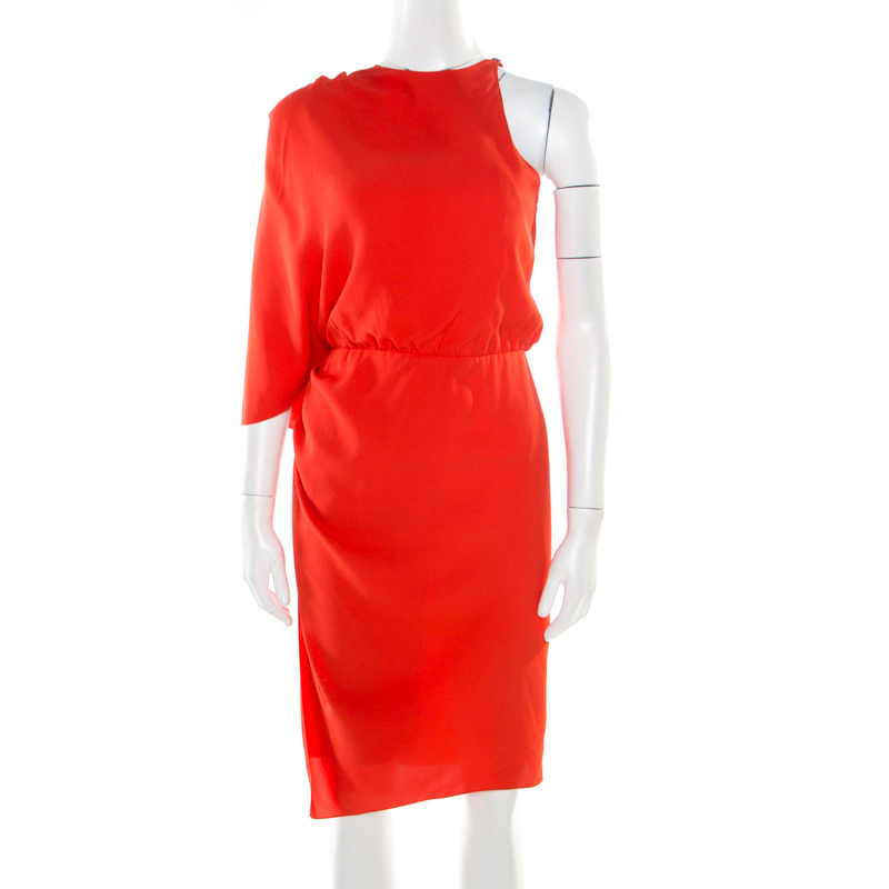 

Alexander Wang Orange Silk Asymmetric Sleeve Sheath Dress S