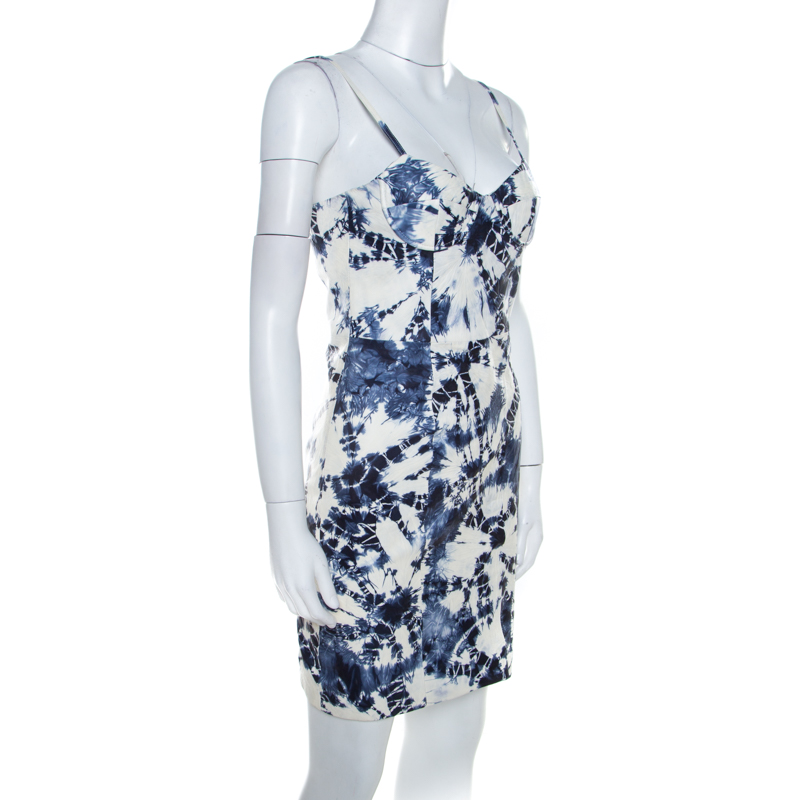 

Alexander Wang White and Blue Tie-Dye Leather Sleeveless Bustier Dress