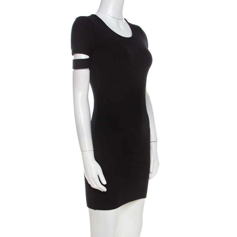 

Alexander Wang Black Ribbed Slit Sleeve Fitted Short Dress