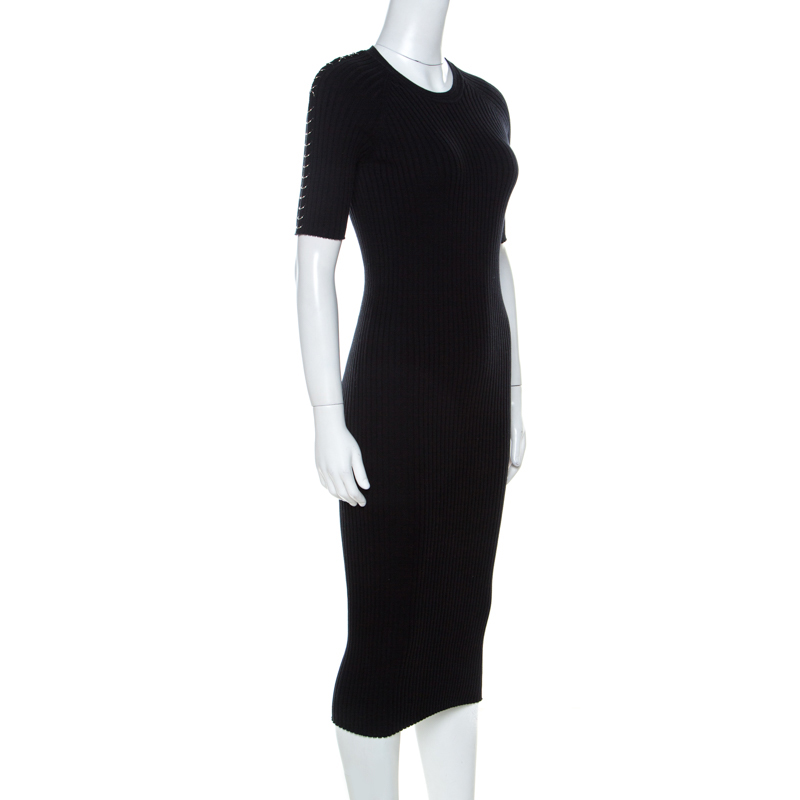 

Alexander Wang Black Ribbed Knit Short Sleeve Dress