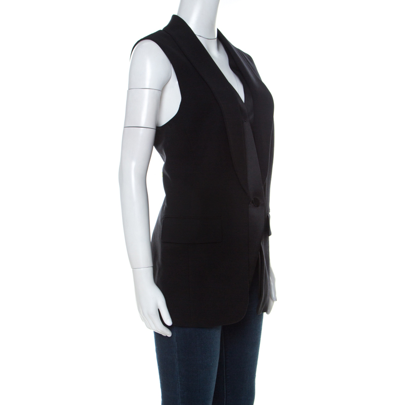 

Alexander Wang Black Wool Blend Satin Detail Sleeveless Jacket