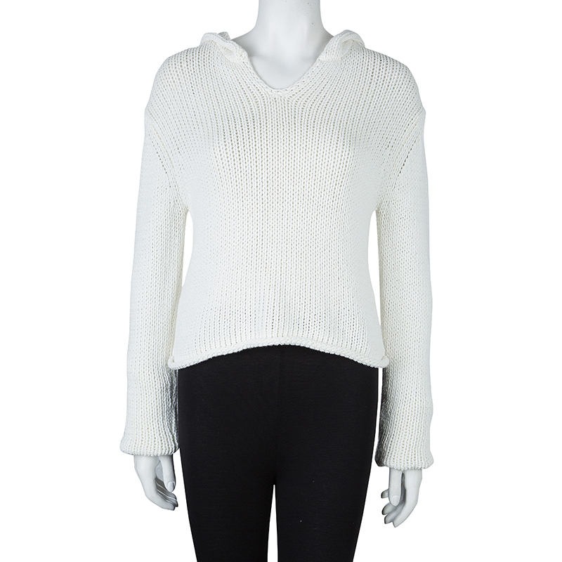 

T Alexander Wang White Knit Cropped Hoodie