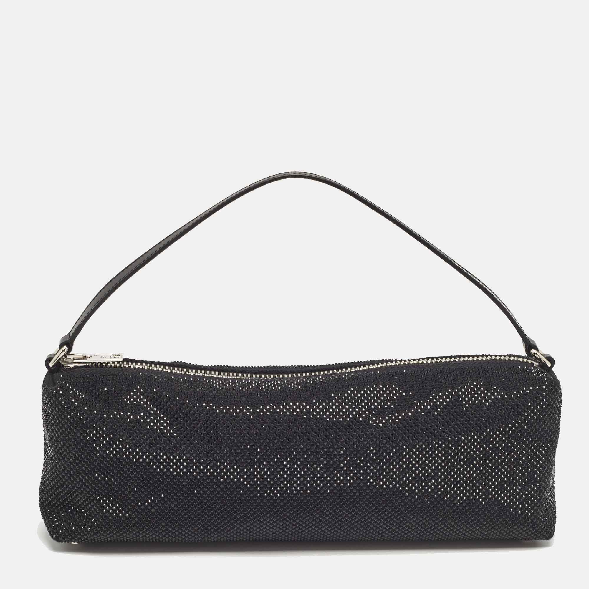 

Alexander Wang Black Canvas and Leather Crystals Heiress Flex Bag