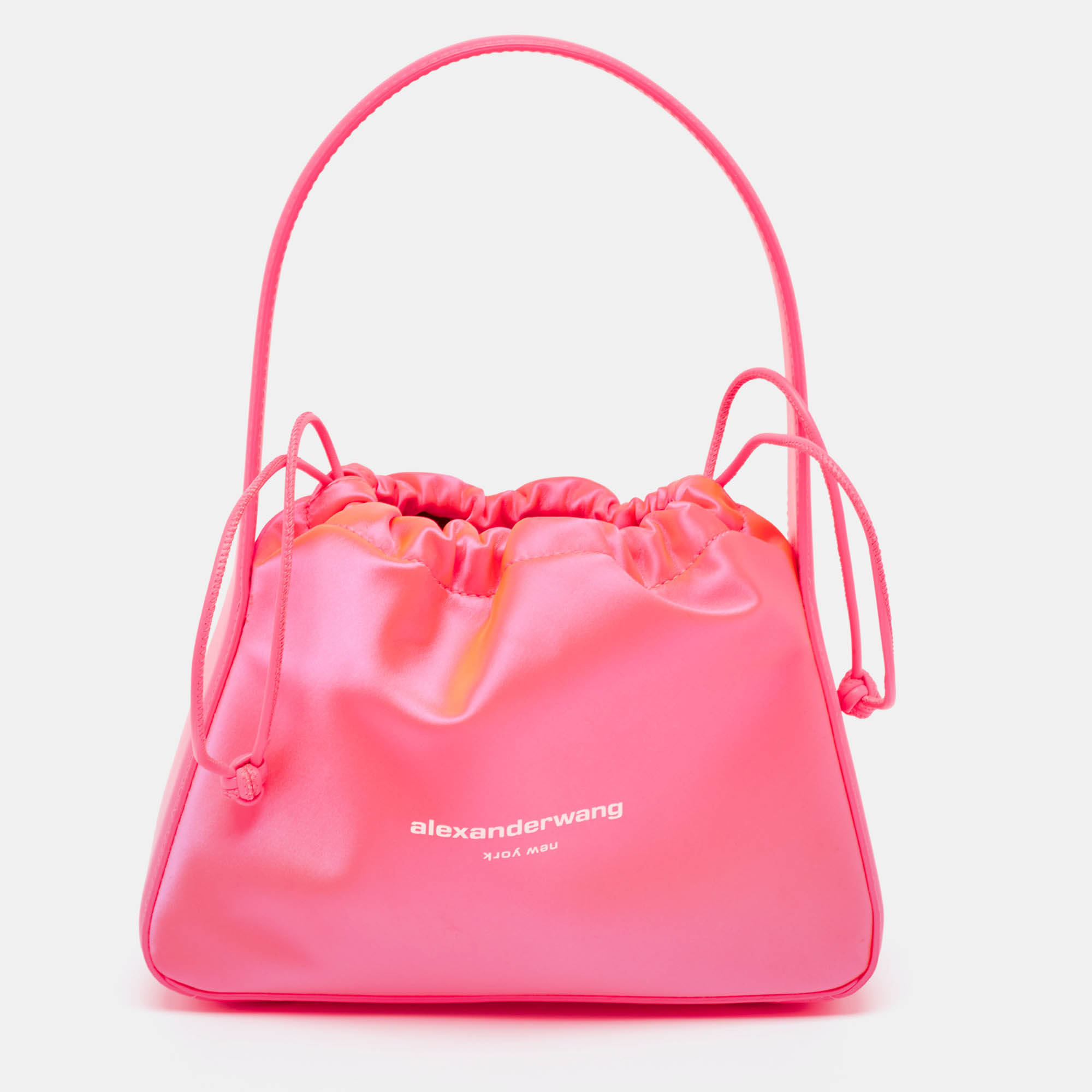 

Alexander Wang Blaze Pink Leather and Satin Small Ryan Bucket Bag