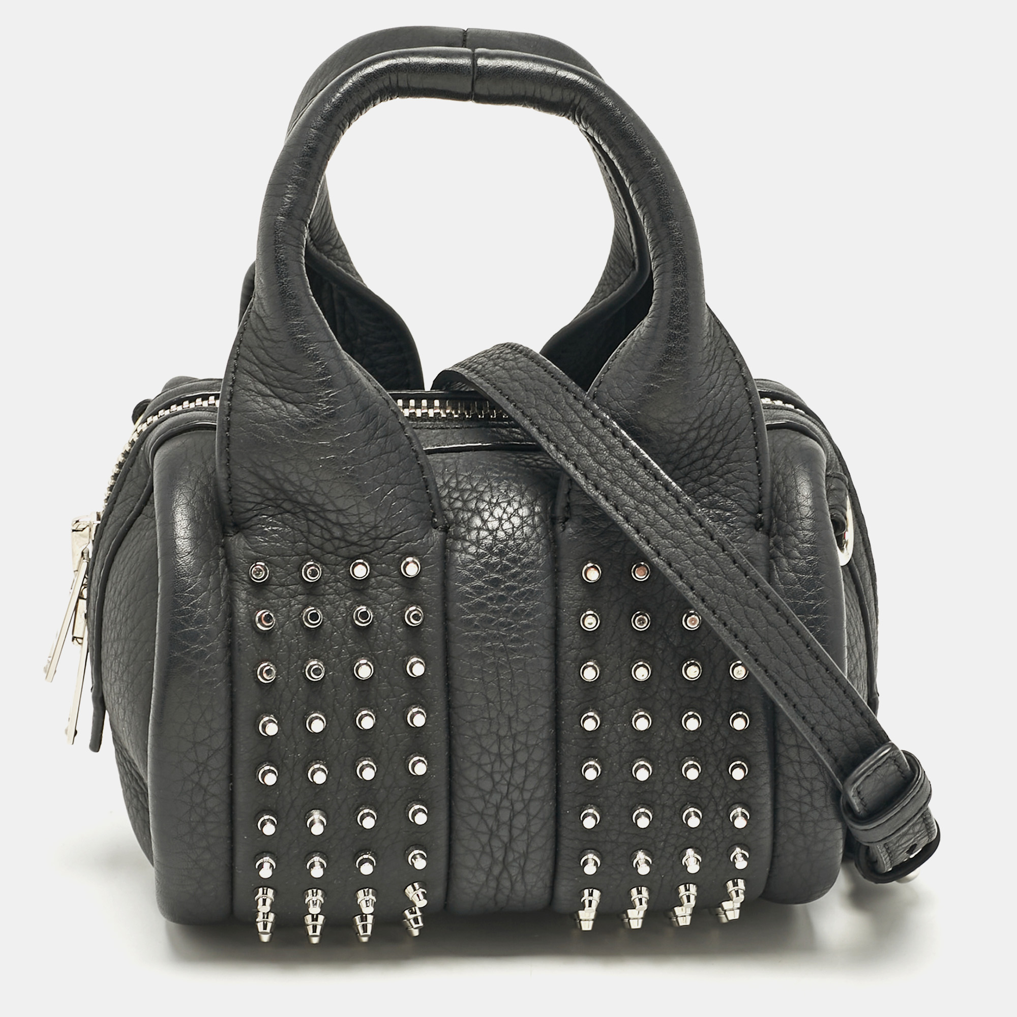 

Alexander Wang Black Leather Baby Rockie Micro Stud Duffel Bag