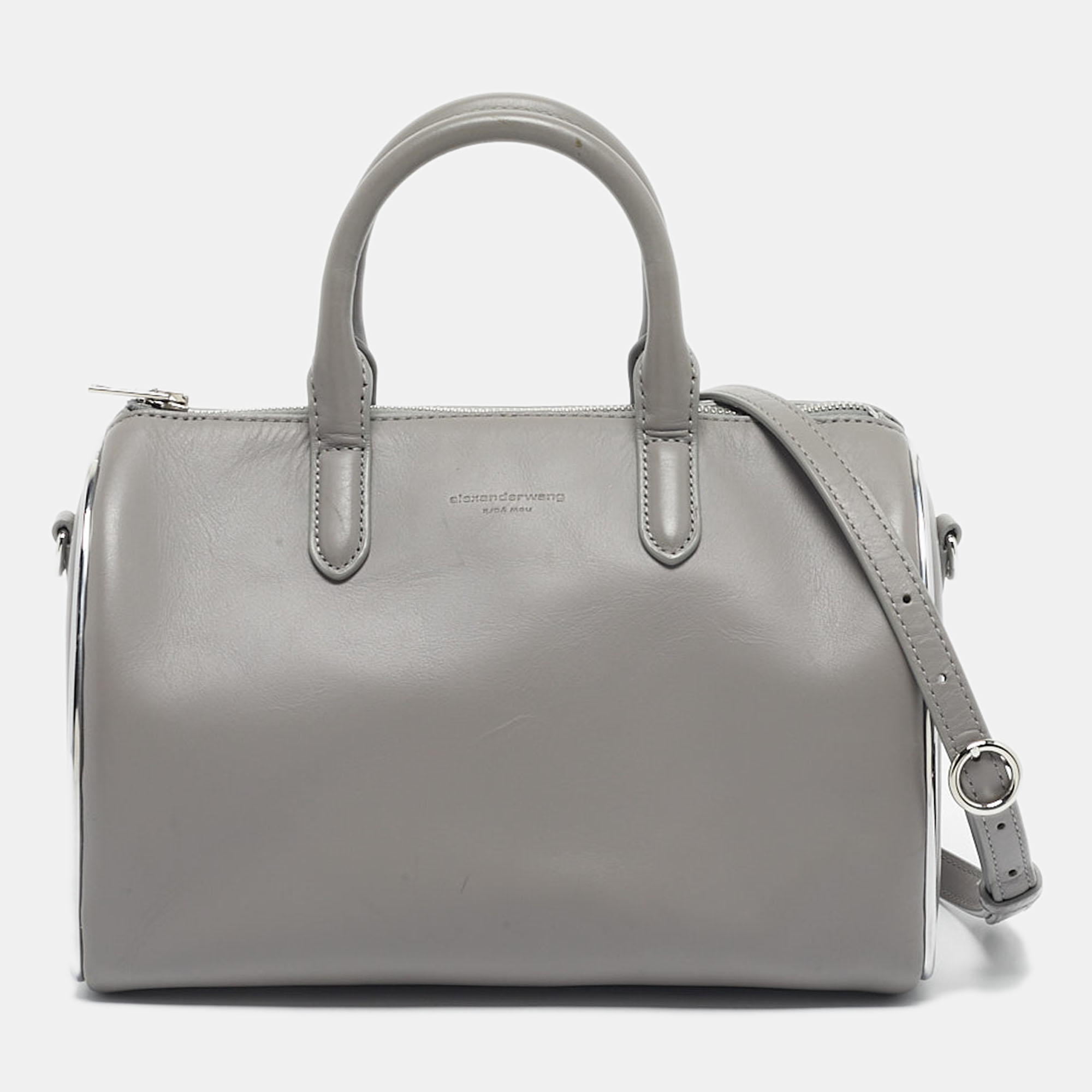 Pre-owned Alexander Wang Grey Leather Small Halo Satchel In Gray