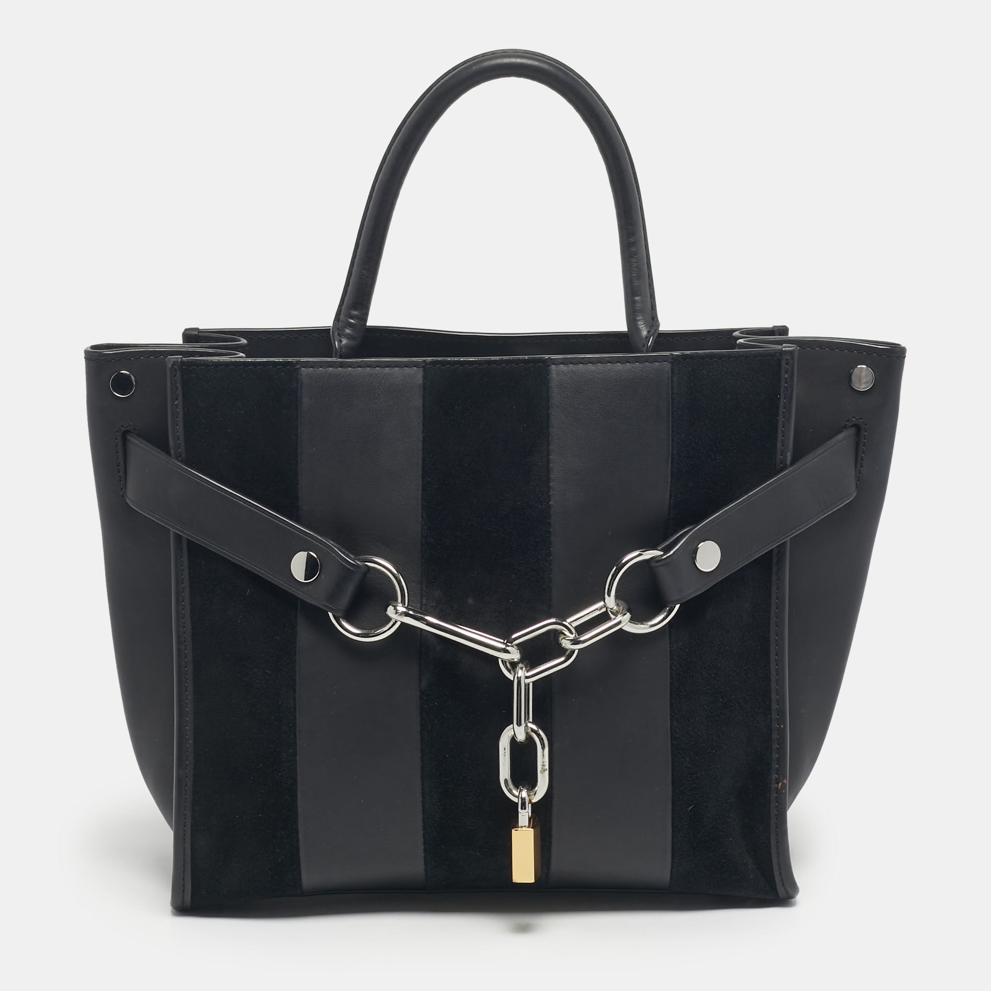 Pre-owned Alexander Wang Black Leather And Suede Attica Chain Tote