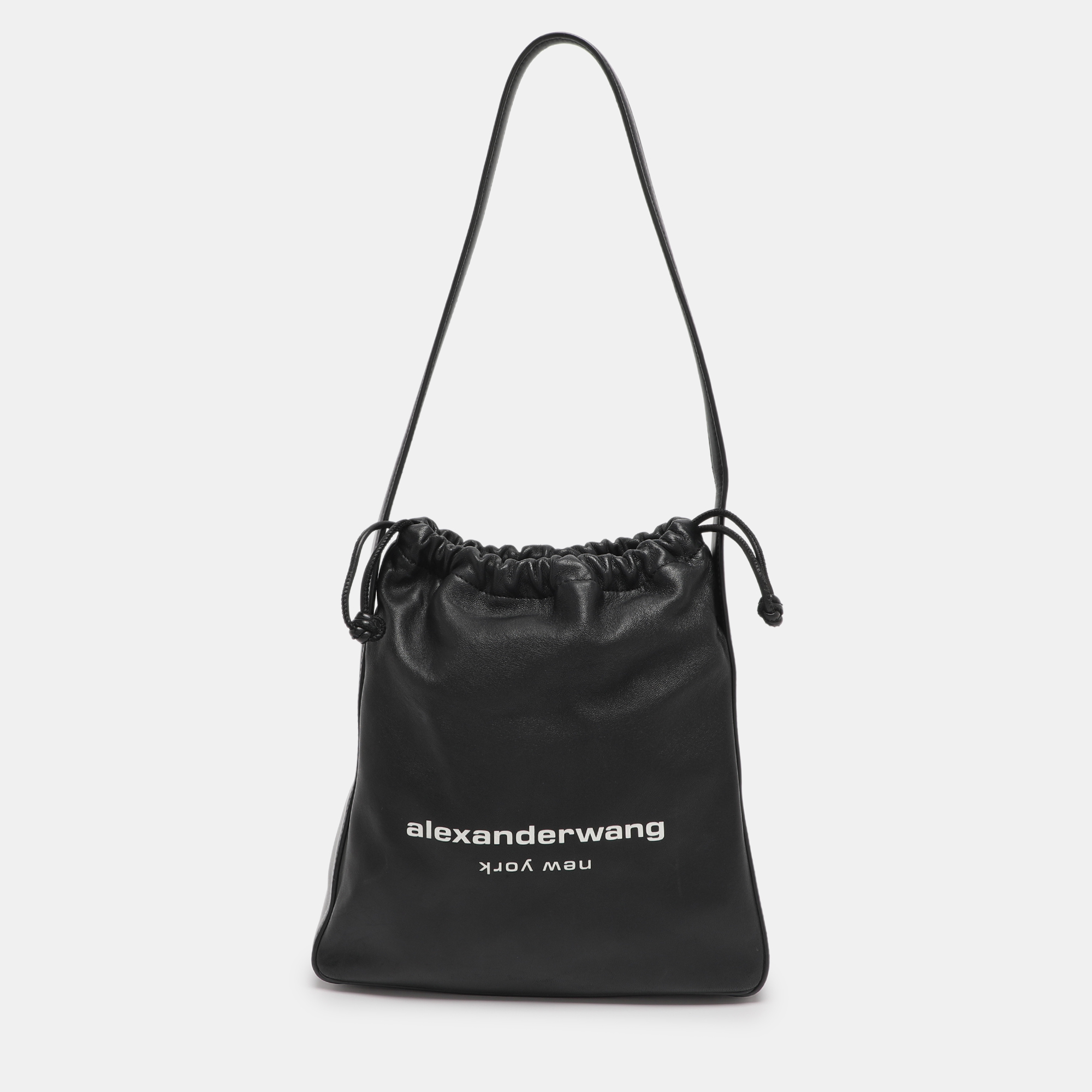 Pre-owned Alexander Wang Black Leather Ryan Drawstring Hobo