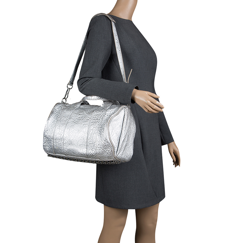 

Alexander Wang Silver Pebbled Leather Rocco Duffel Bag