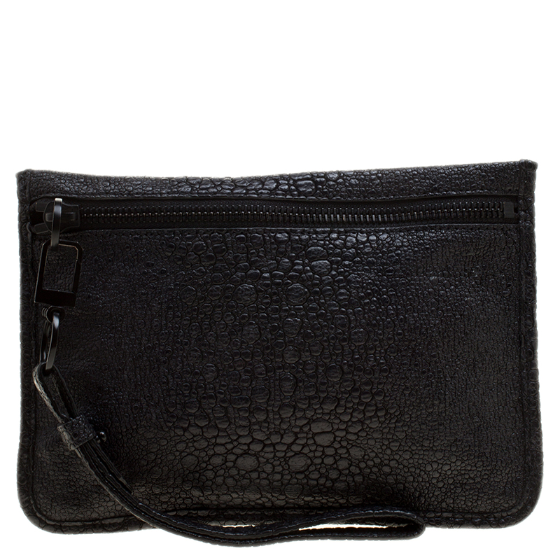 Alexander Wang Black Embossed Leather Prima Wristlet Pouch