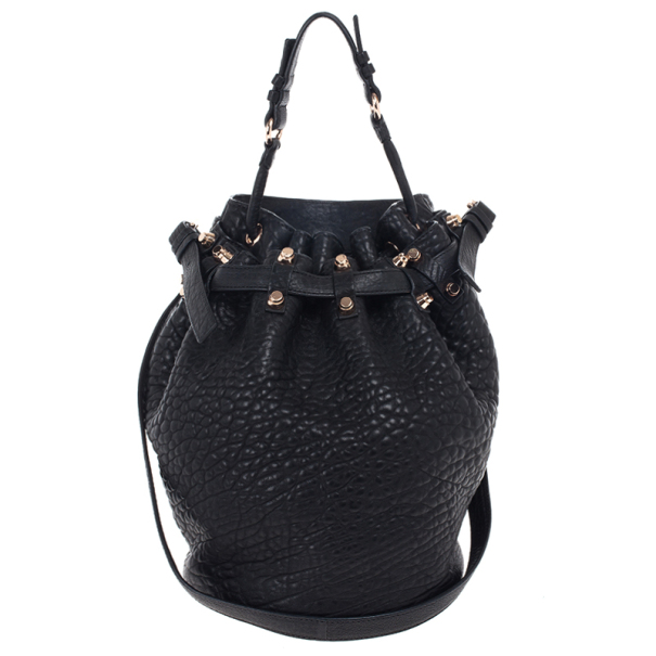 Alexander Wang Black Diego Textured-Leather Bucket Bag