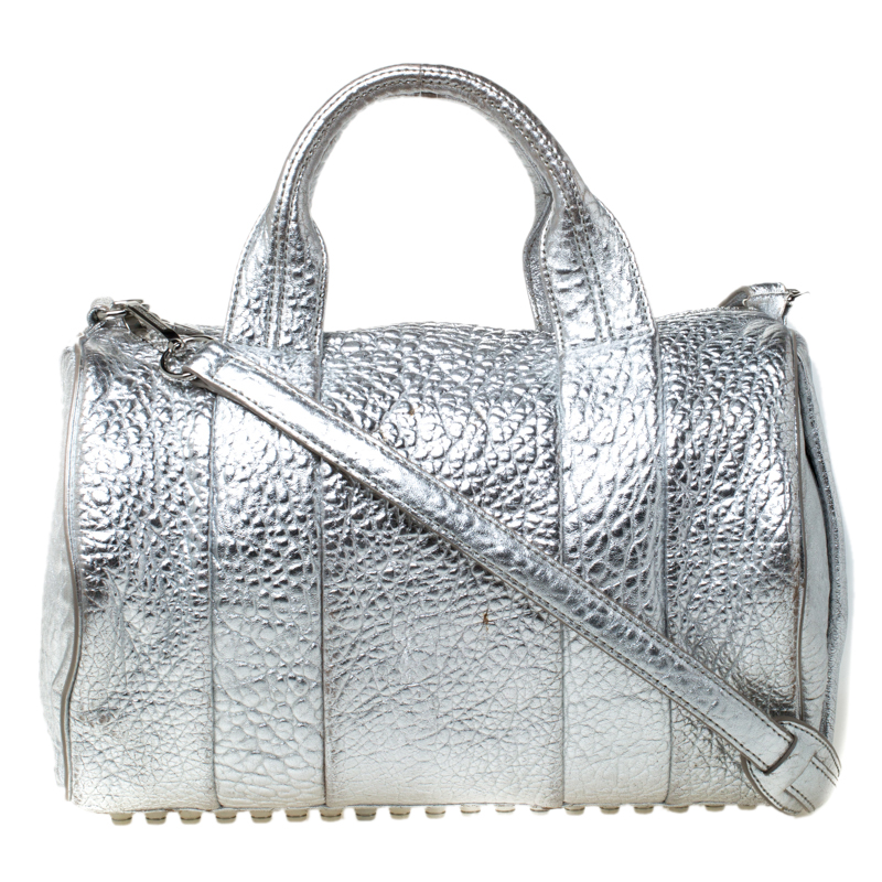 Buy Alexander Wang Silver Pebbled Leather Rocco Duffel Bag 212299 at ...