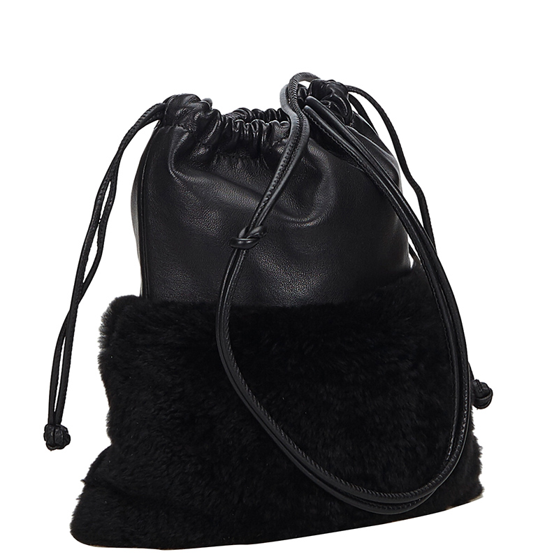 

Alexander Wang Black Fur And Leather Drawstring Crossbody Bag