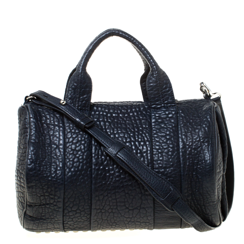 Alexander Wang Navy Blue Textured Leather Rocco Duffel Bag