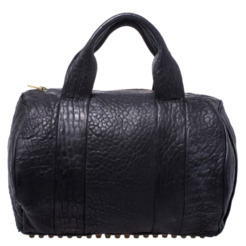 Alexander Wang Black Textured Leather Rocco Duffel Bag