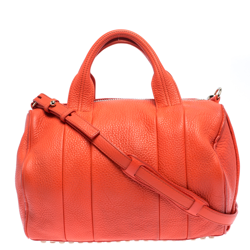 Alexander Wang Orange Pebbled Leather Rocco Duffel Bag
