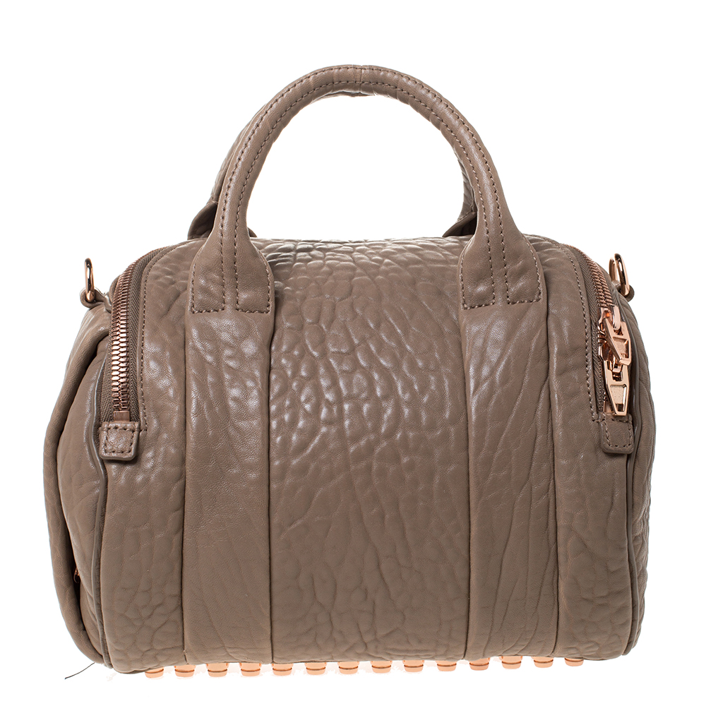 Pre Owned Alexander Wang Brown Textured Leather Rocco Duffel Bag