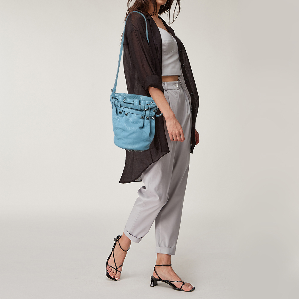 

Alexander Wang Blue Textured Leather Diego Bucket Bag