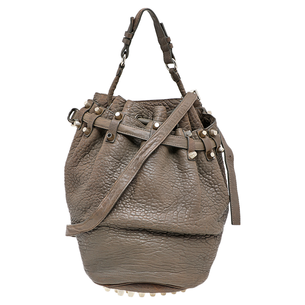

Alexander Wang Grey Textured Leather Diego Bucket Bag