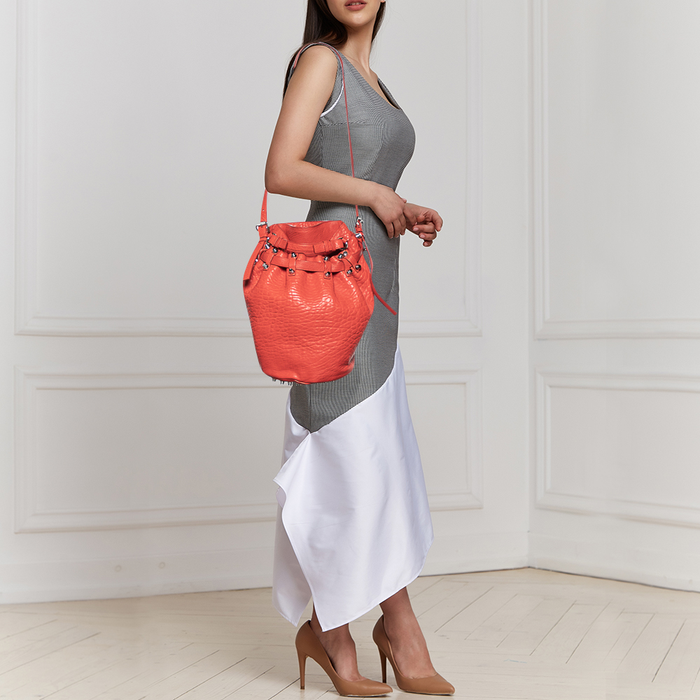 

Alexander Wang Orange Textured Leather Diego Bucket Bag