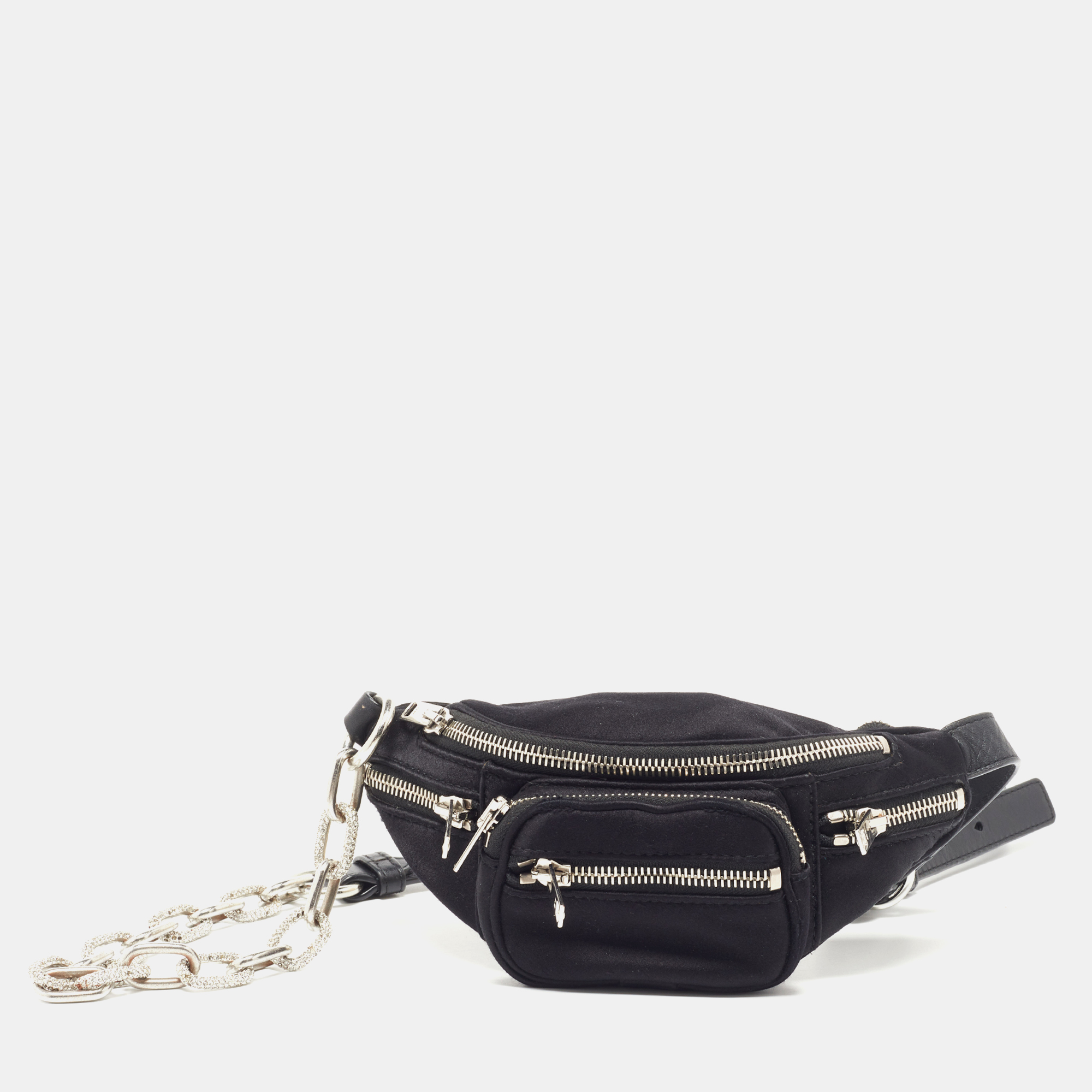 

Alexander Wang Black Satin and Leather Mini Attica Belt Bag