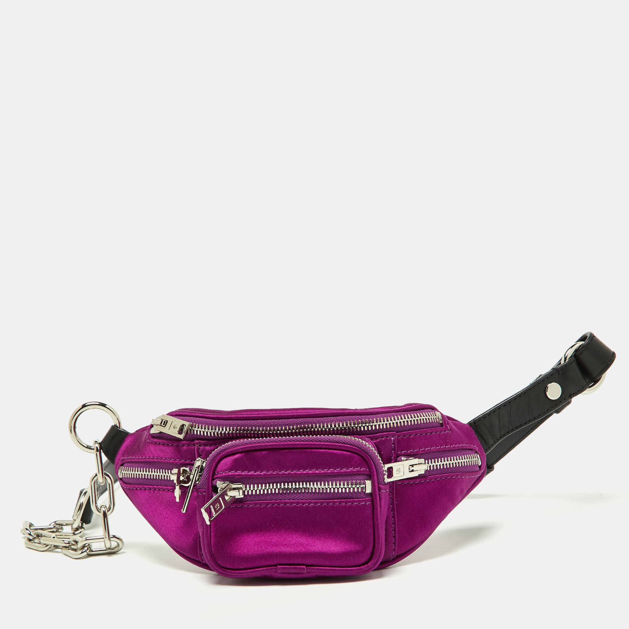 Pre-owned Alexander Wang Purple/black Satin And Leather Attica Belt Bag